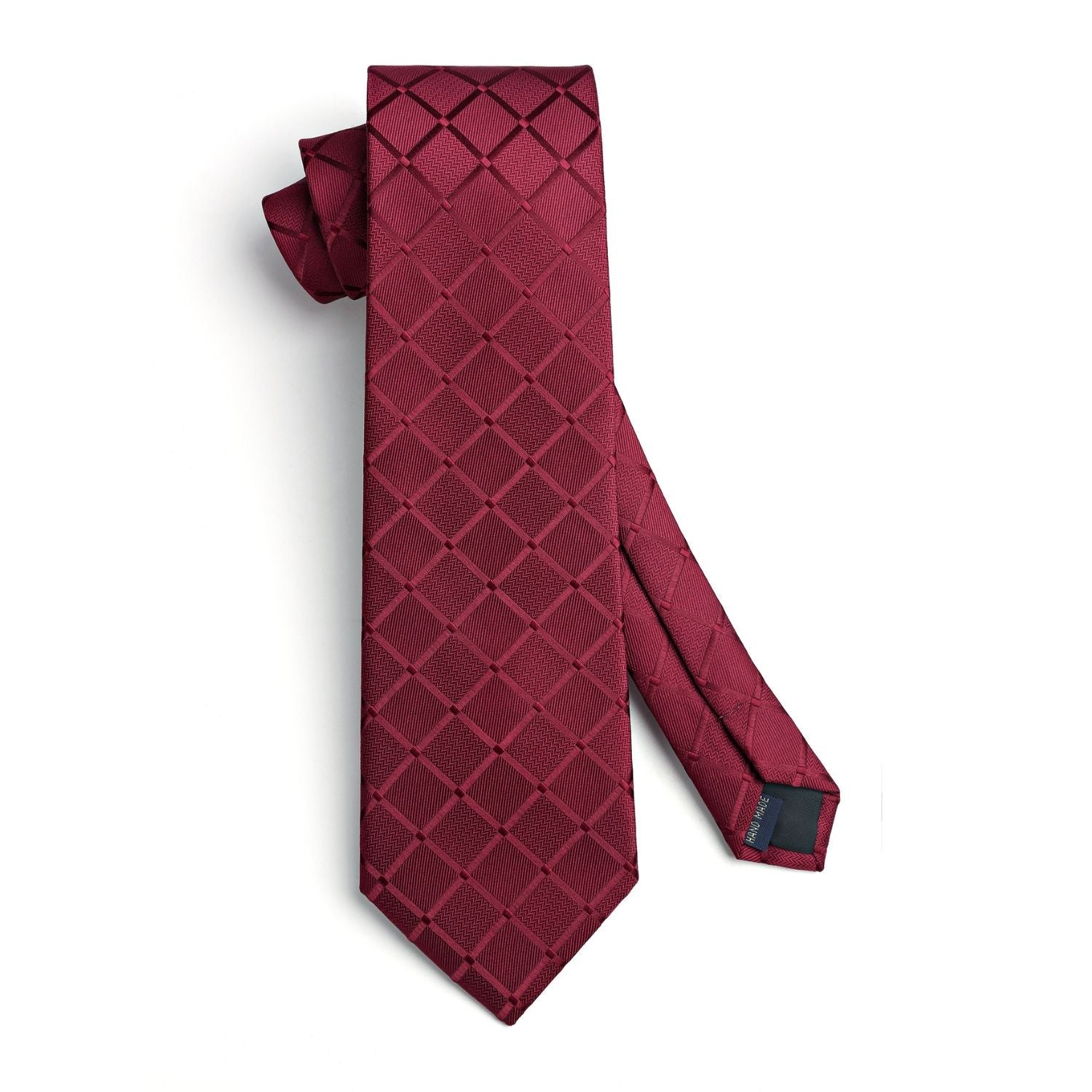 Hisdern Burgundy Plaid Wedding Accessories Set with Cufflinks Clip