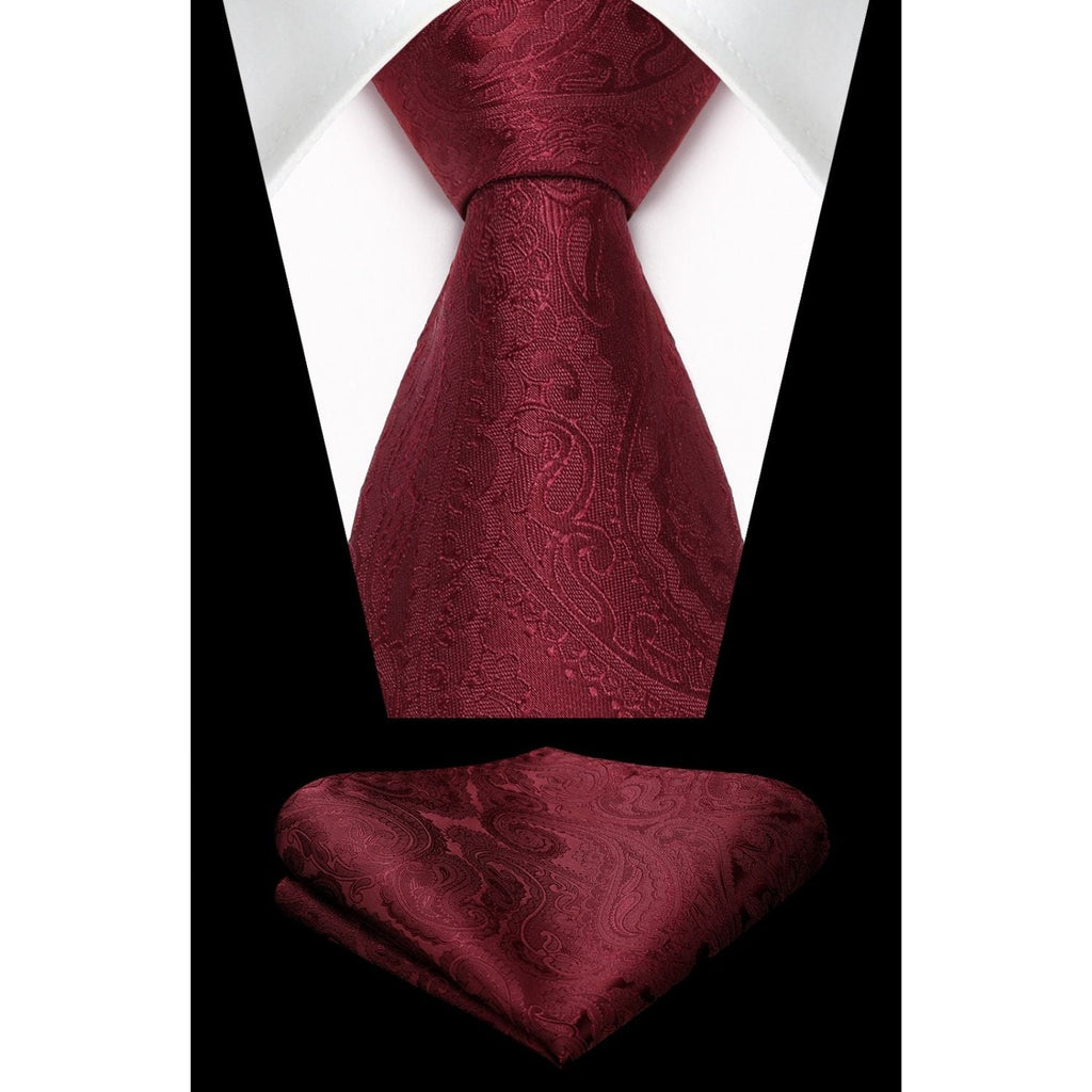 Hisdern Burgundy Paisley Tie Set For Groomsmen