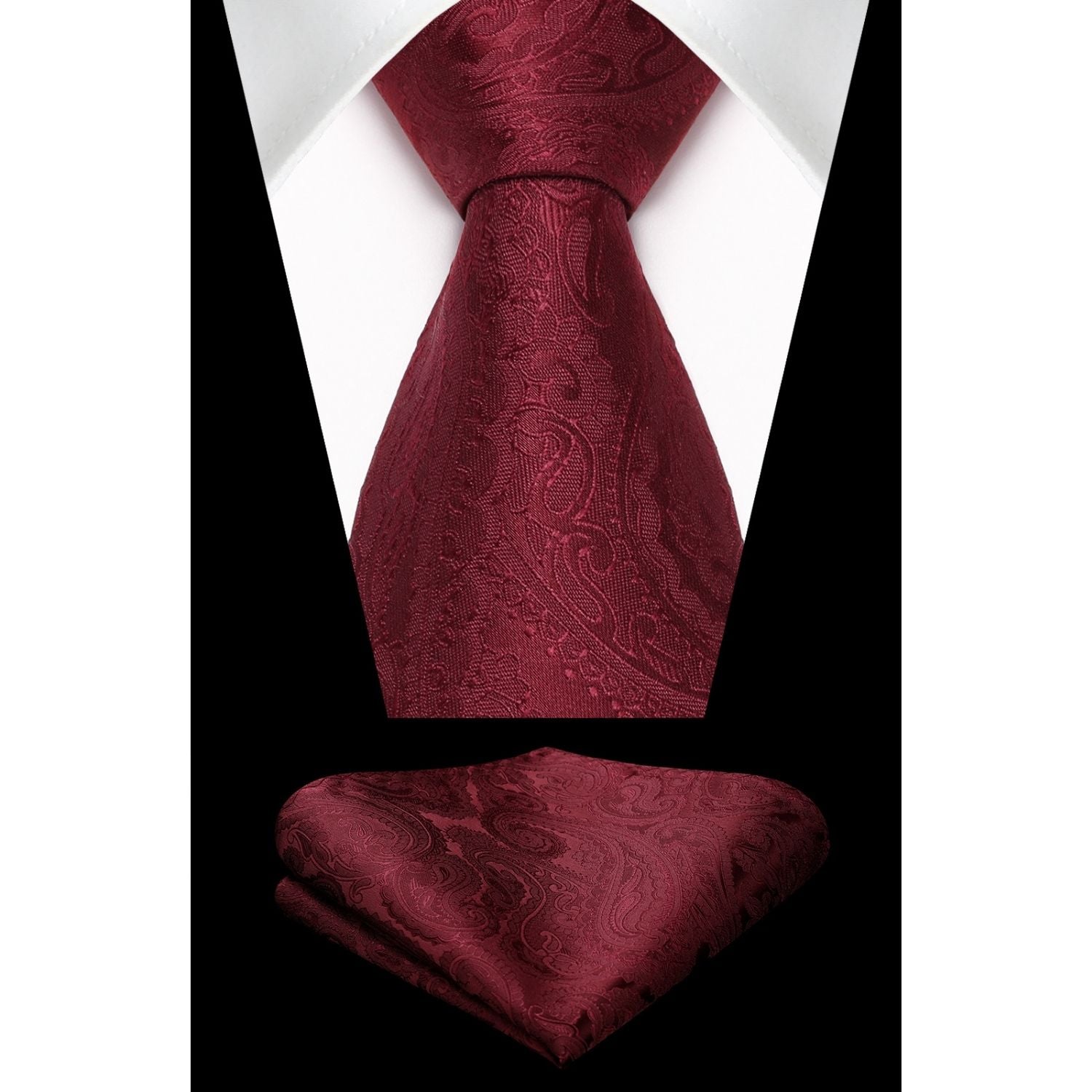 Hisdern Burgundy Paisley Tie Set For Groomsmen