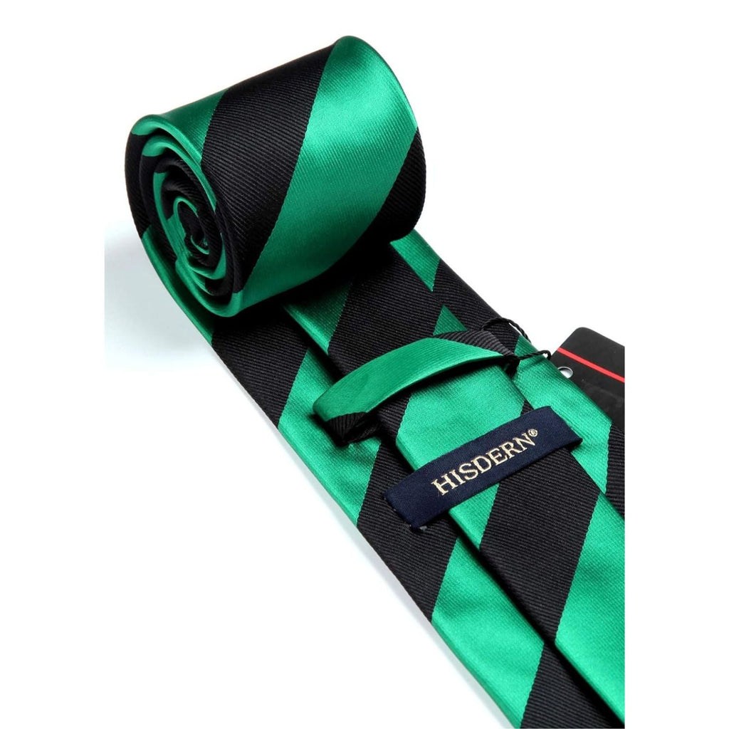 Hisdern Green Black Striped Business Tie Set