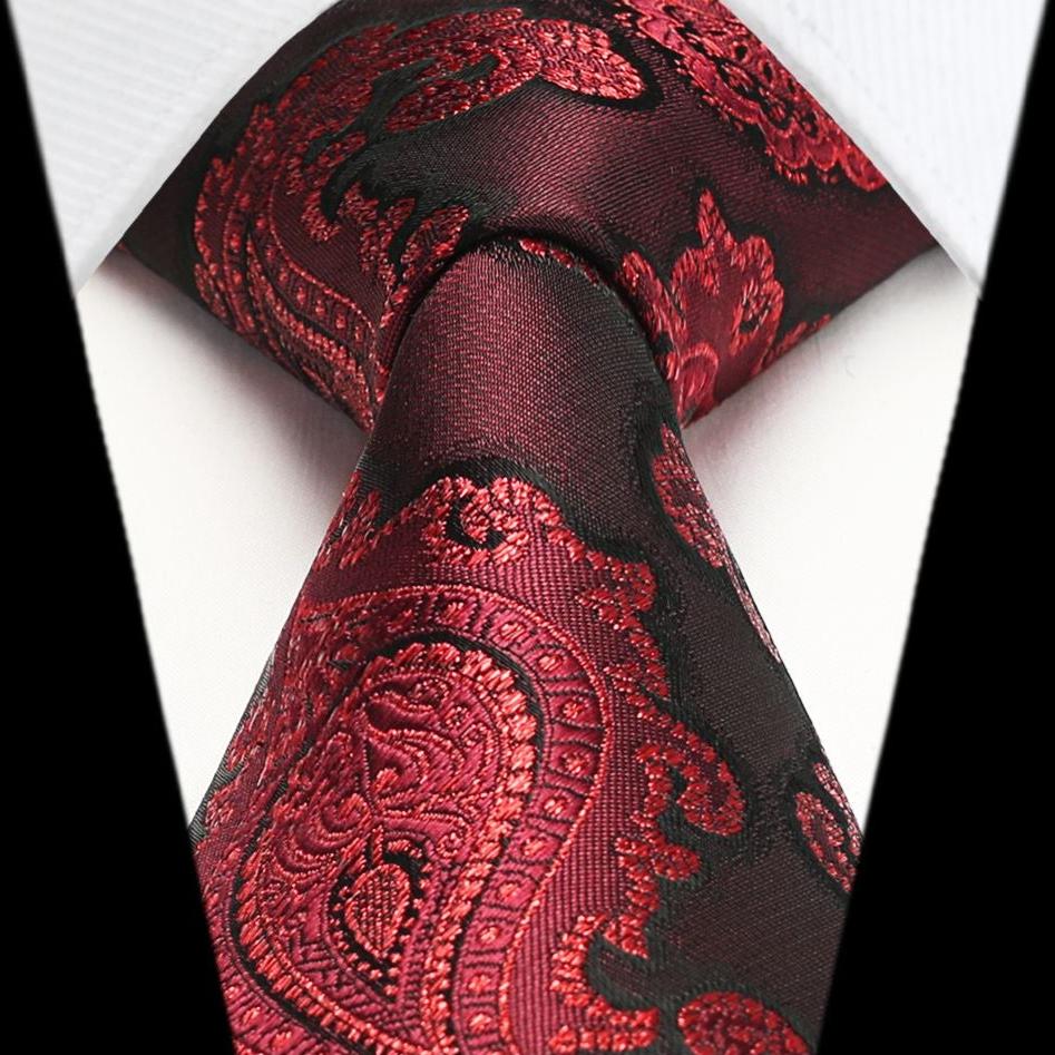 Hisdern Wine Red Paisley Tie Set For Groomsmen