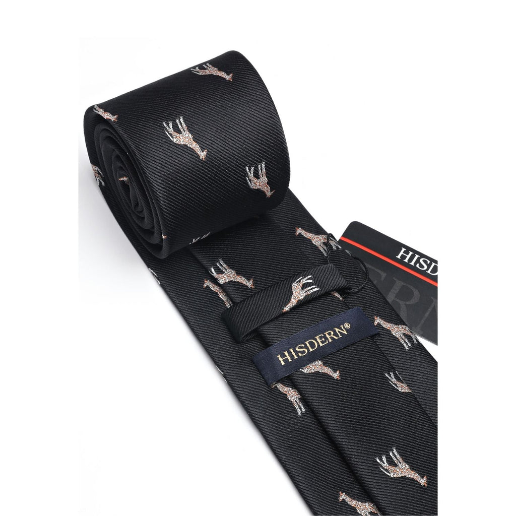 Hisdern Black Giraffe Print Men's Suit Tie Set
