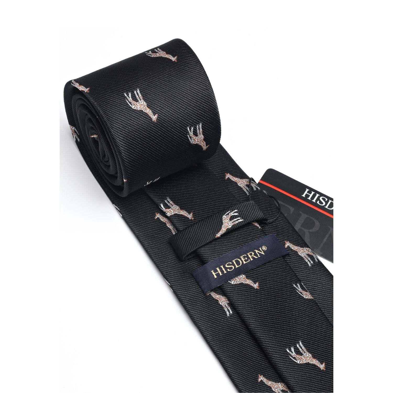 Hisdern Black Giraffe Print Men's Suit Tie Set