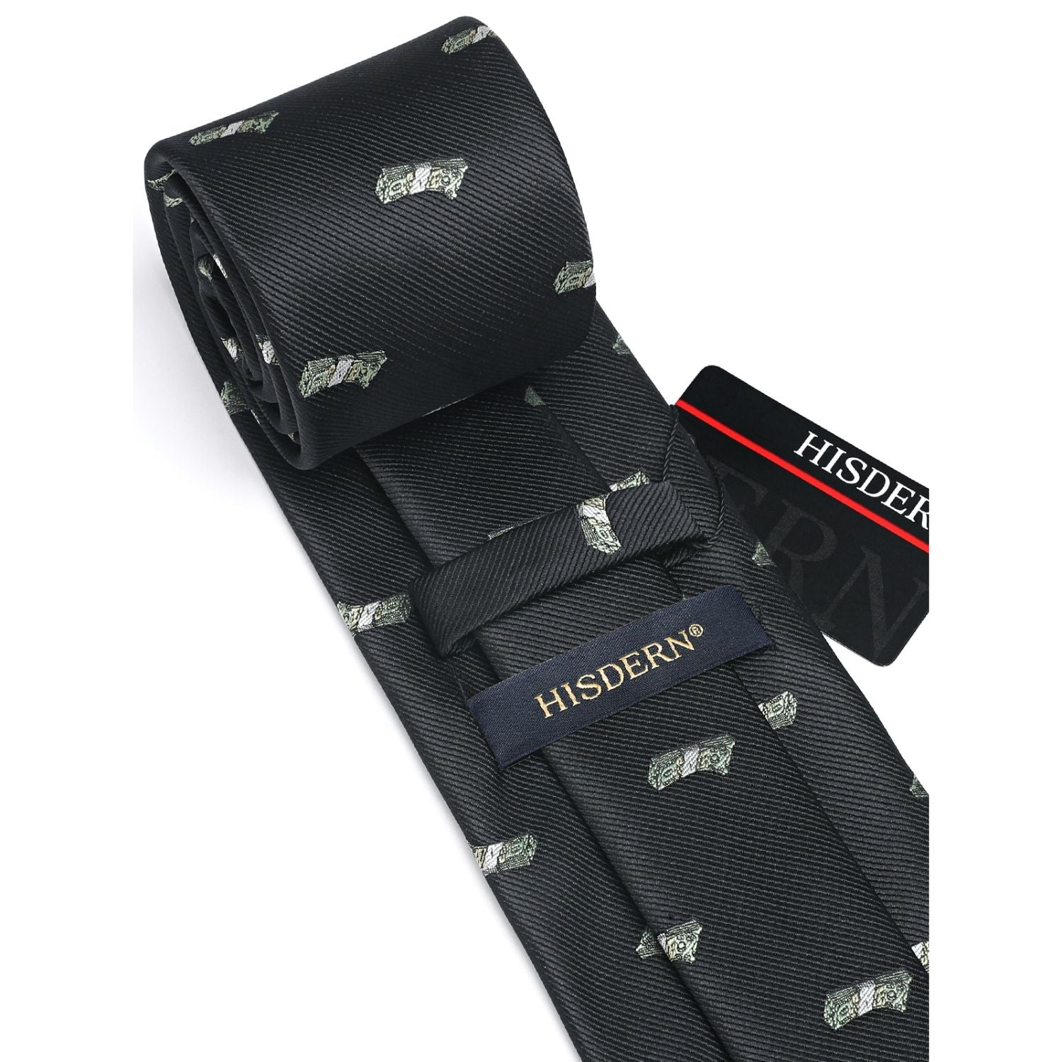 Hisdern Black Pattern Print Men's Suit Tie Set