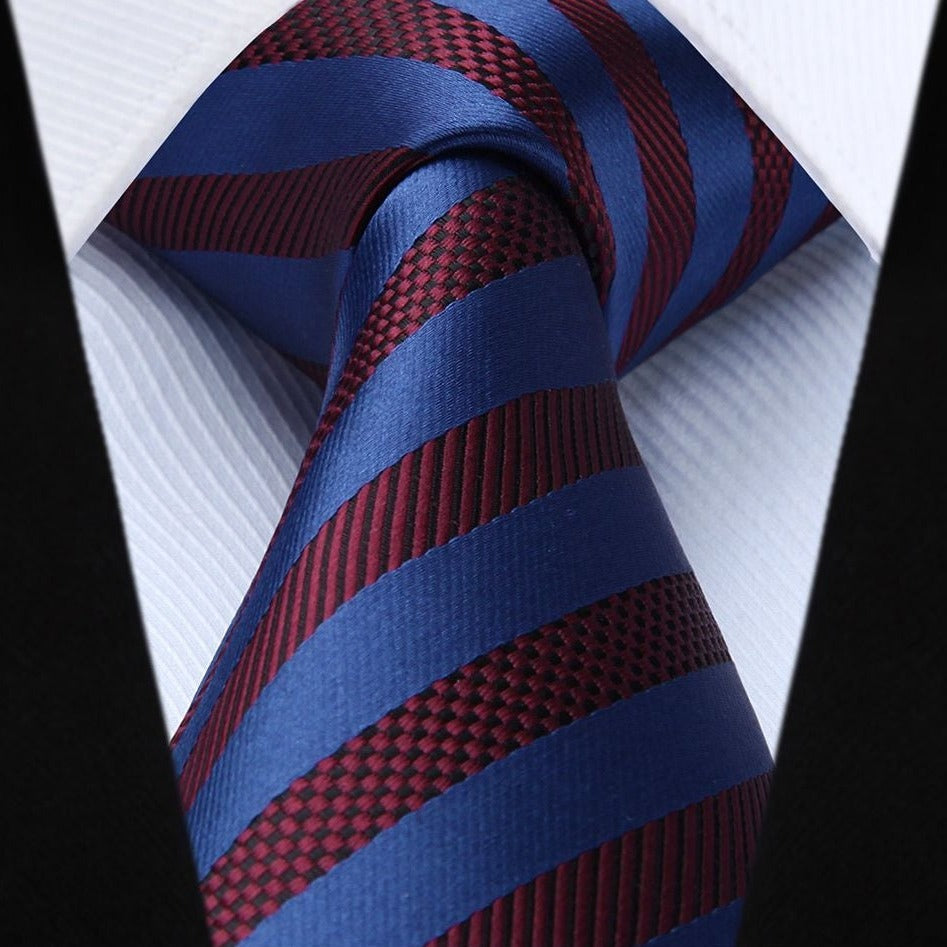 Hisdern Navy Blue Burgundy Striped Business Tie Set