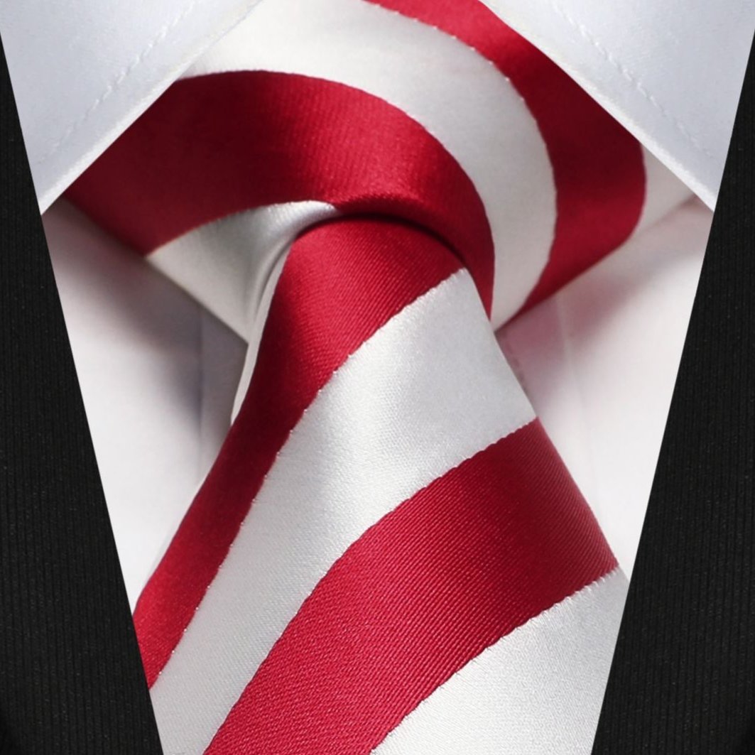 Hisdern Red White Striped Business Tie Set