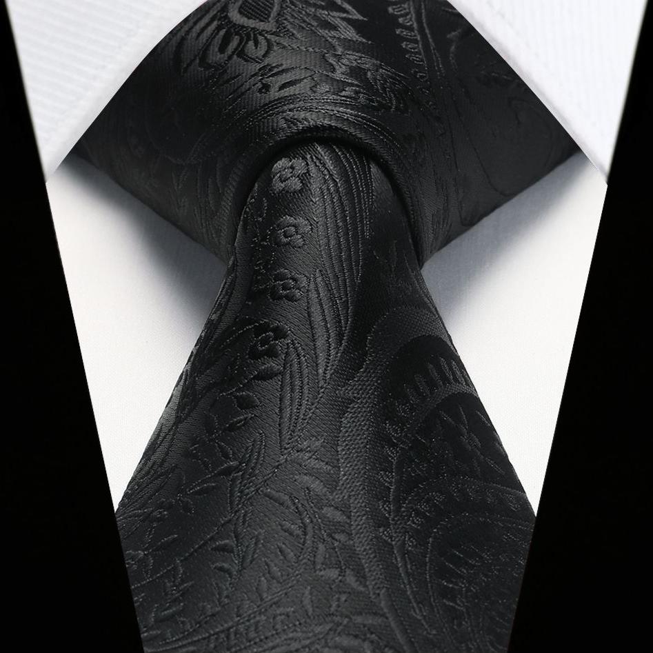 Hisdern Black Paisley Tie Set For Formal Wear