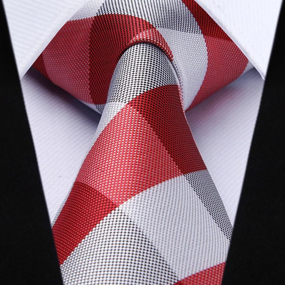 Hisdern Red White Plaid Tie Set For Groomsmen