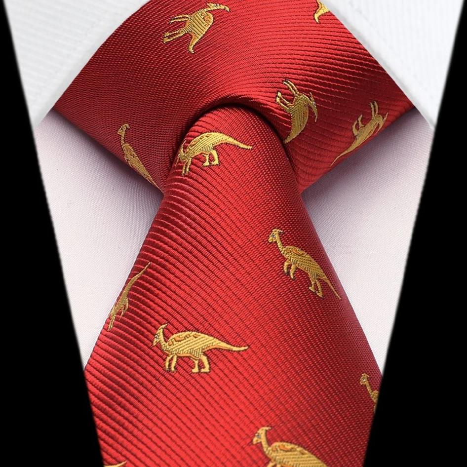 Hisdern Red Dinosaur Print Men's Suit Tie Set