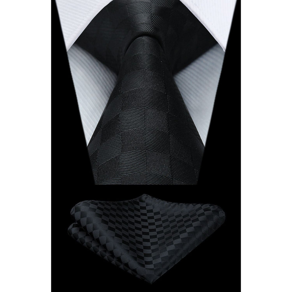 Hisdern Black Plaid Business Tie Set