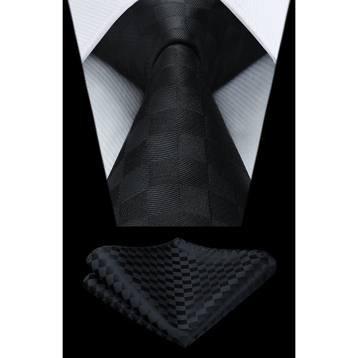 Hisdern Black Plaid Business Tie Set