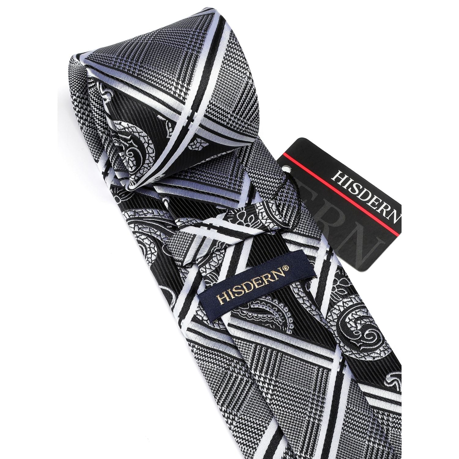 Hisdern Black Plaid Wedding Accessories Set with Cufflinks