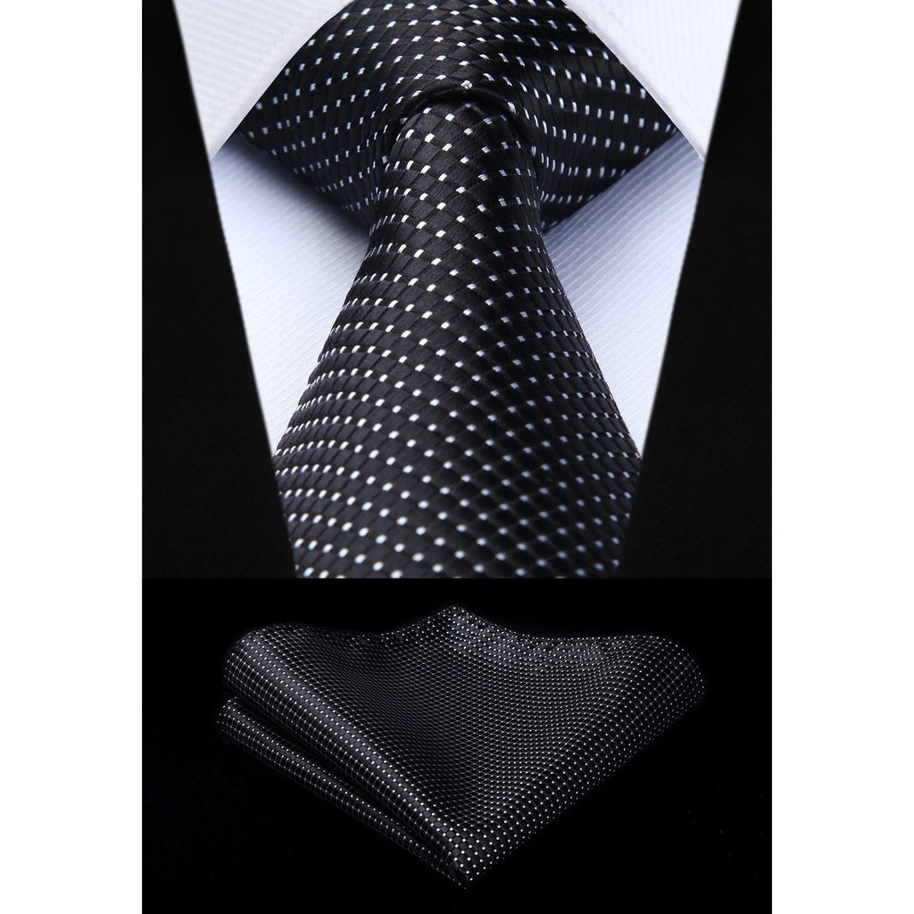 Hisdern Black Plaid Pocket Square With Matching Tie