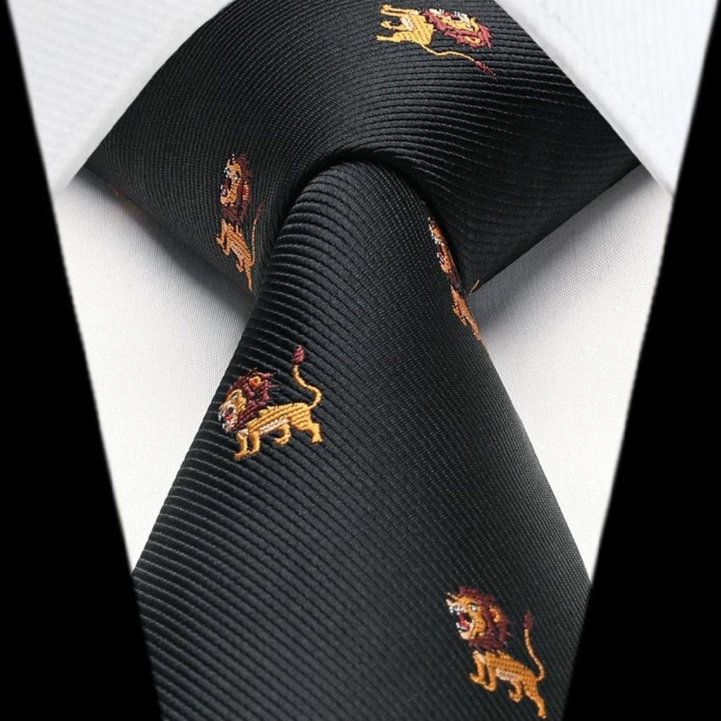 Hisdern Black Lion Cute Pattern Tie Set