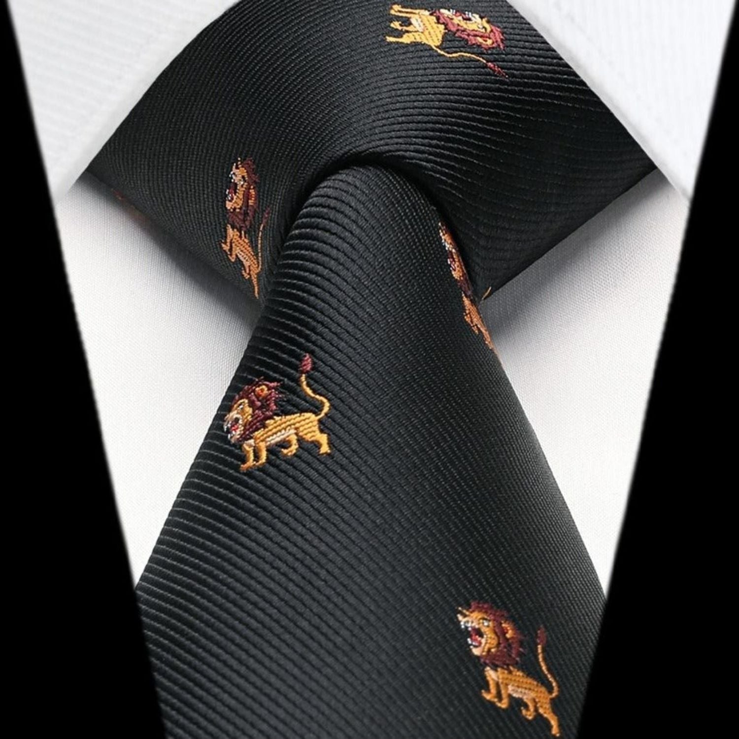 Hisdern Black Lion Cute Pattern Tie Set