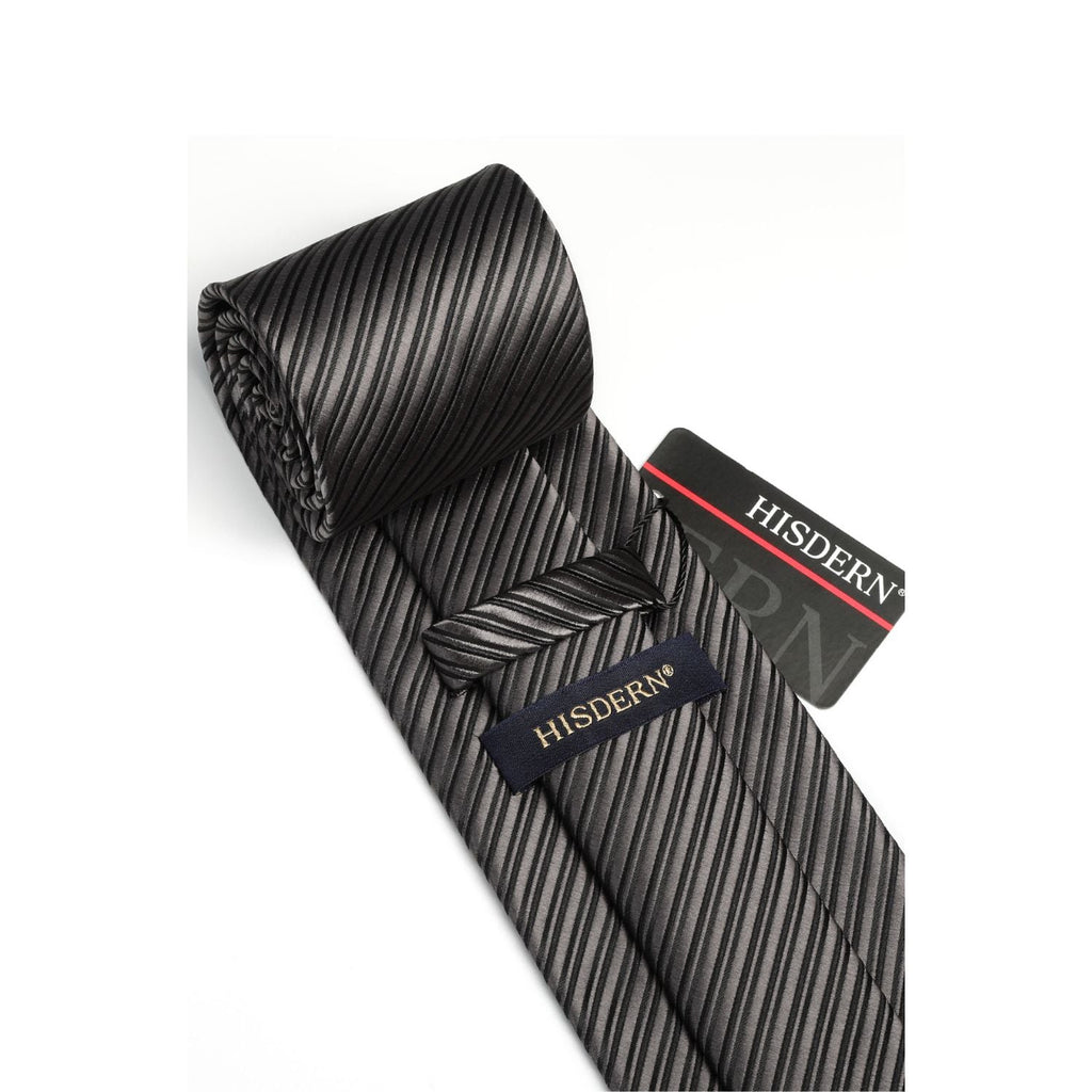 Hisdern Black Striped Wedding Accessories Set with Cufflinks