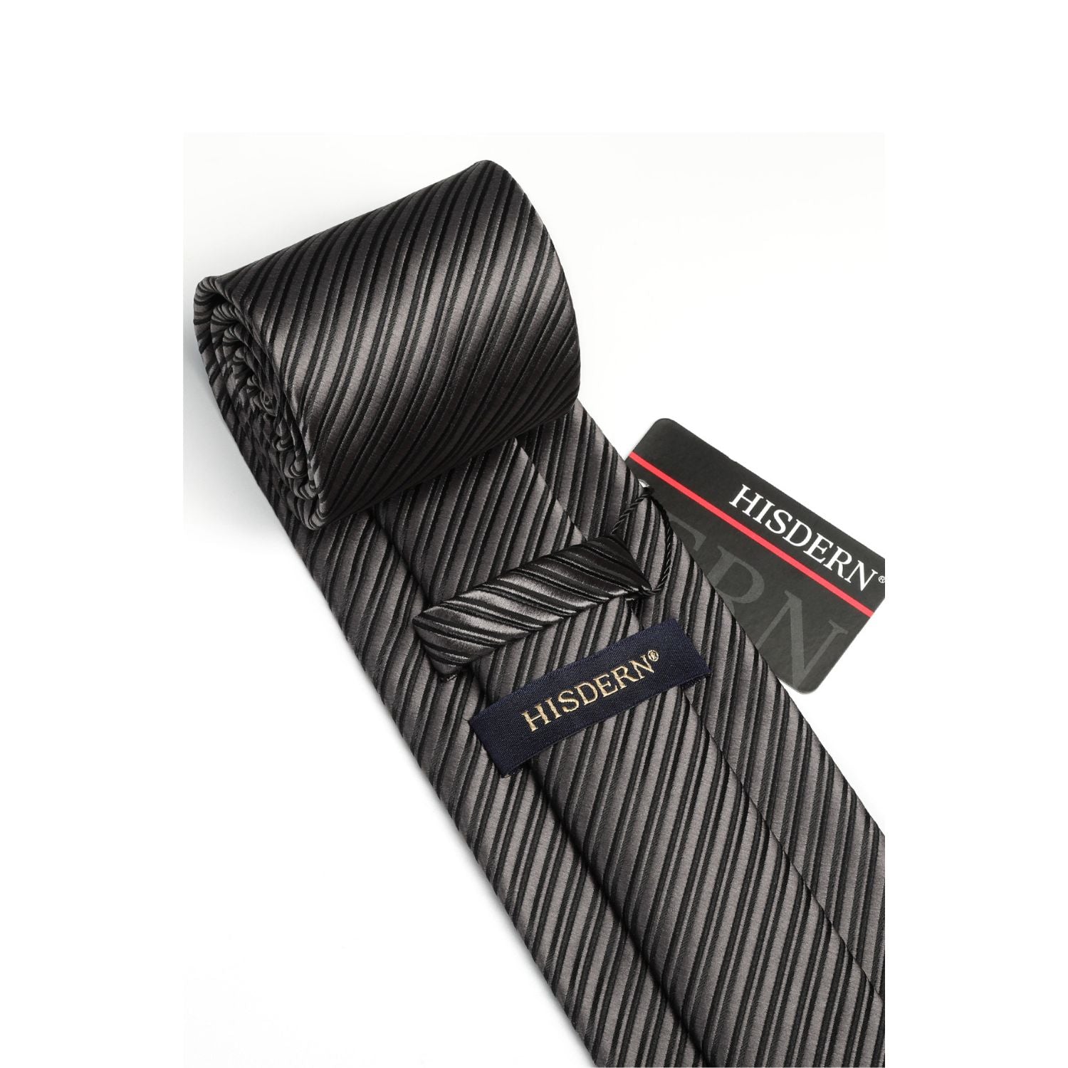 Hisdern Black Striped Wedding Accessories Set with Cufflinks