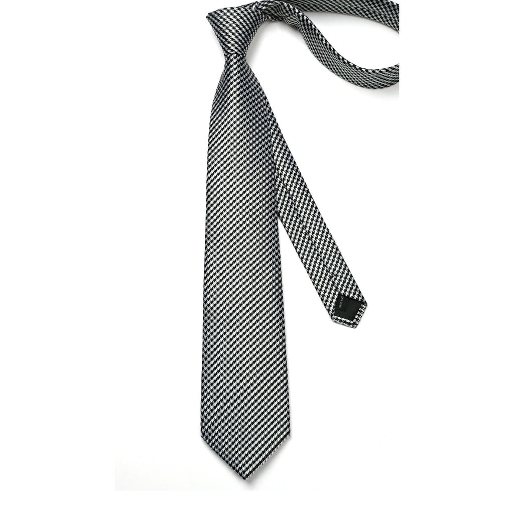 Hisdern Black Houndstooth Business Tie Set with Cufflinks