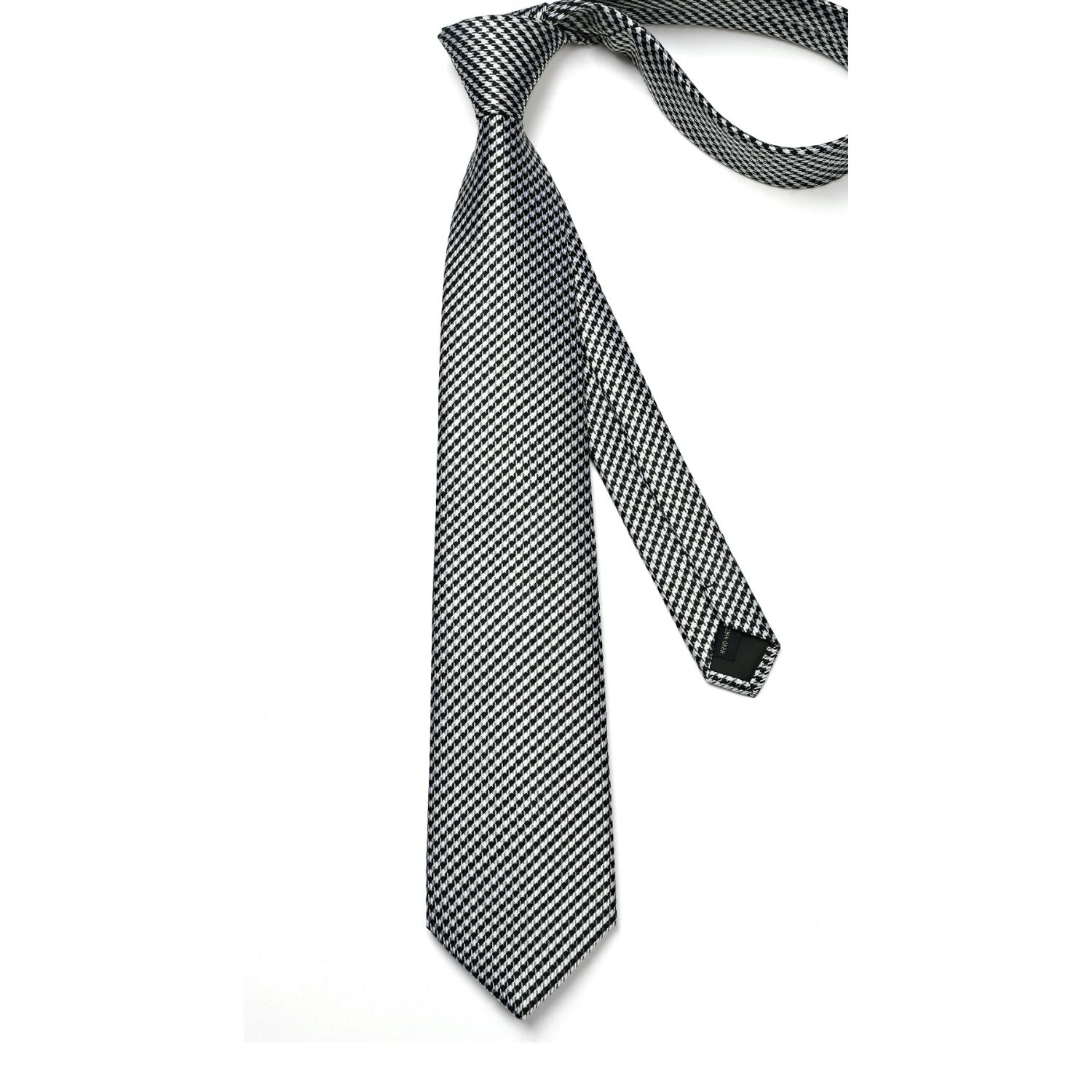 Hisdern Black Houndstooth Business Tie Set with Cufflinks