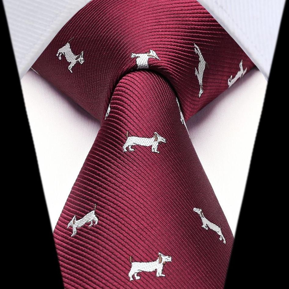 Hisdern Burgundy Bulldog Print Men's Suit Tie Set
