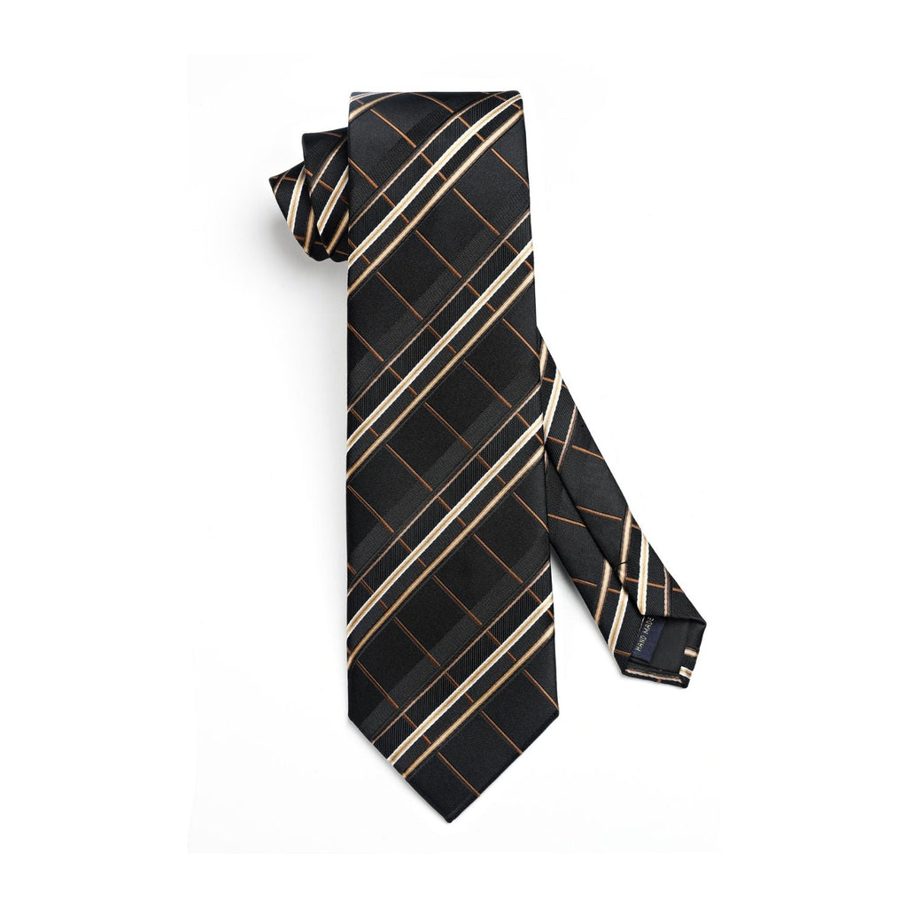 Hisdern Black Plaid Tie Set For Groomsmen