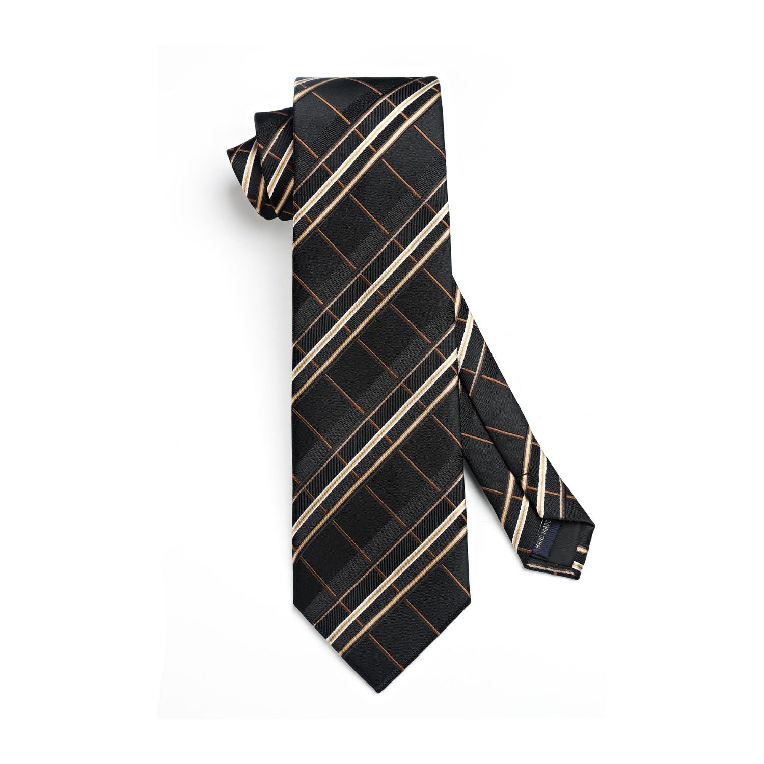 Hisdern Black Plaid Tie Set For Groomsmen