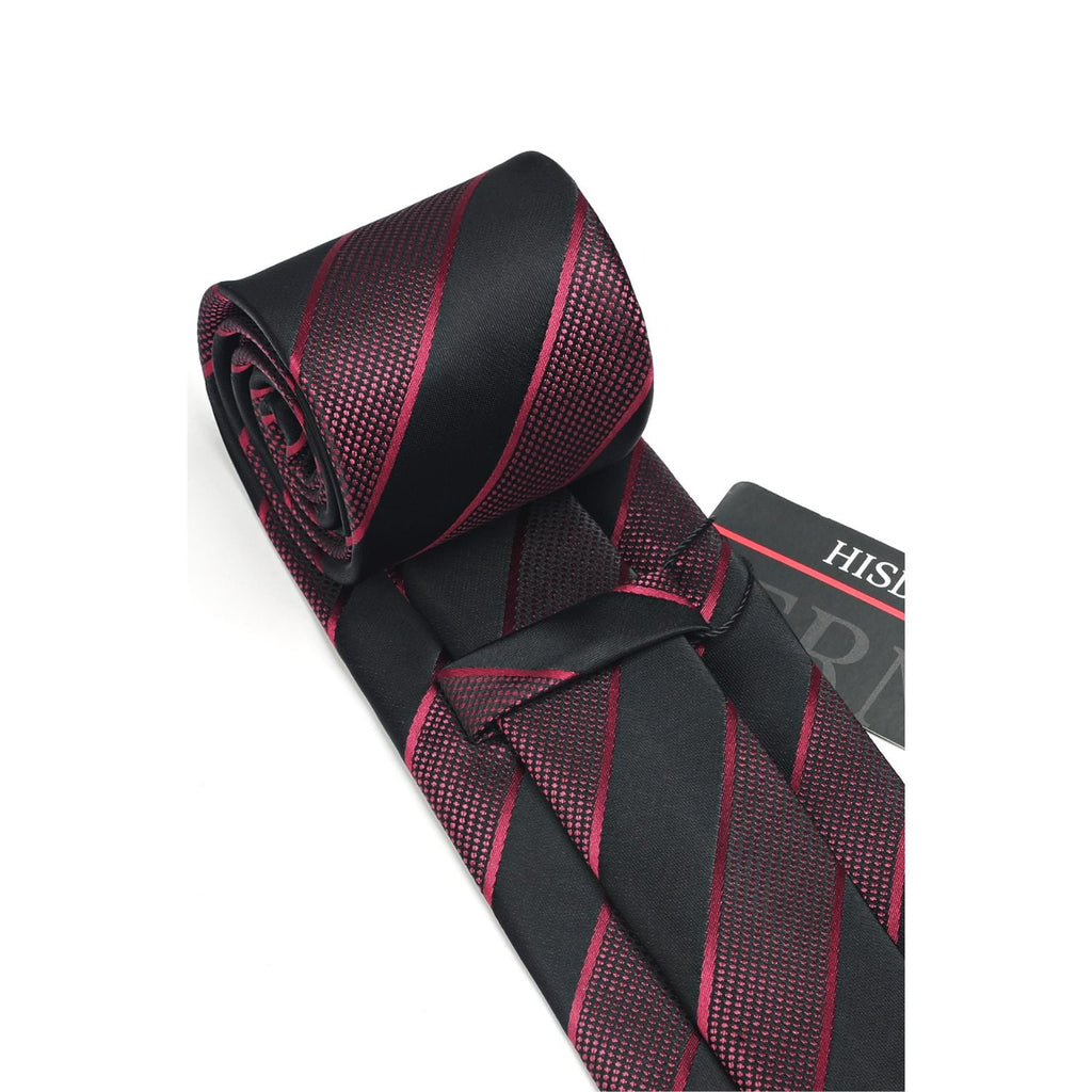 Hisdern Red Black Striped Wedding Accessories Set with Cufflinks