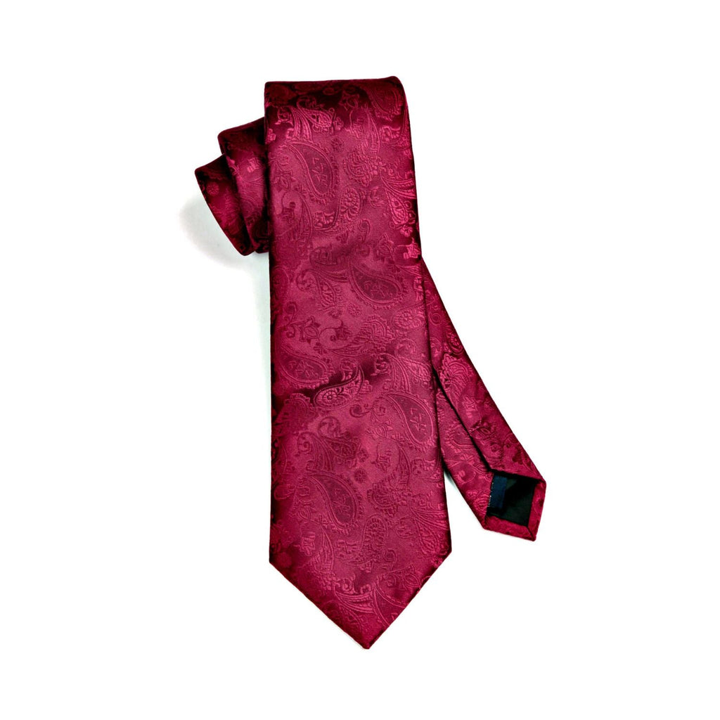 Hisdern Burgundy Paisley Tie Set For Groomsmen