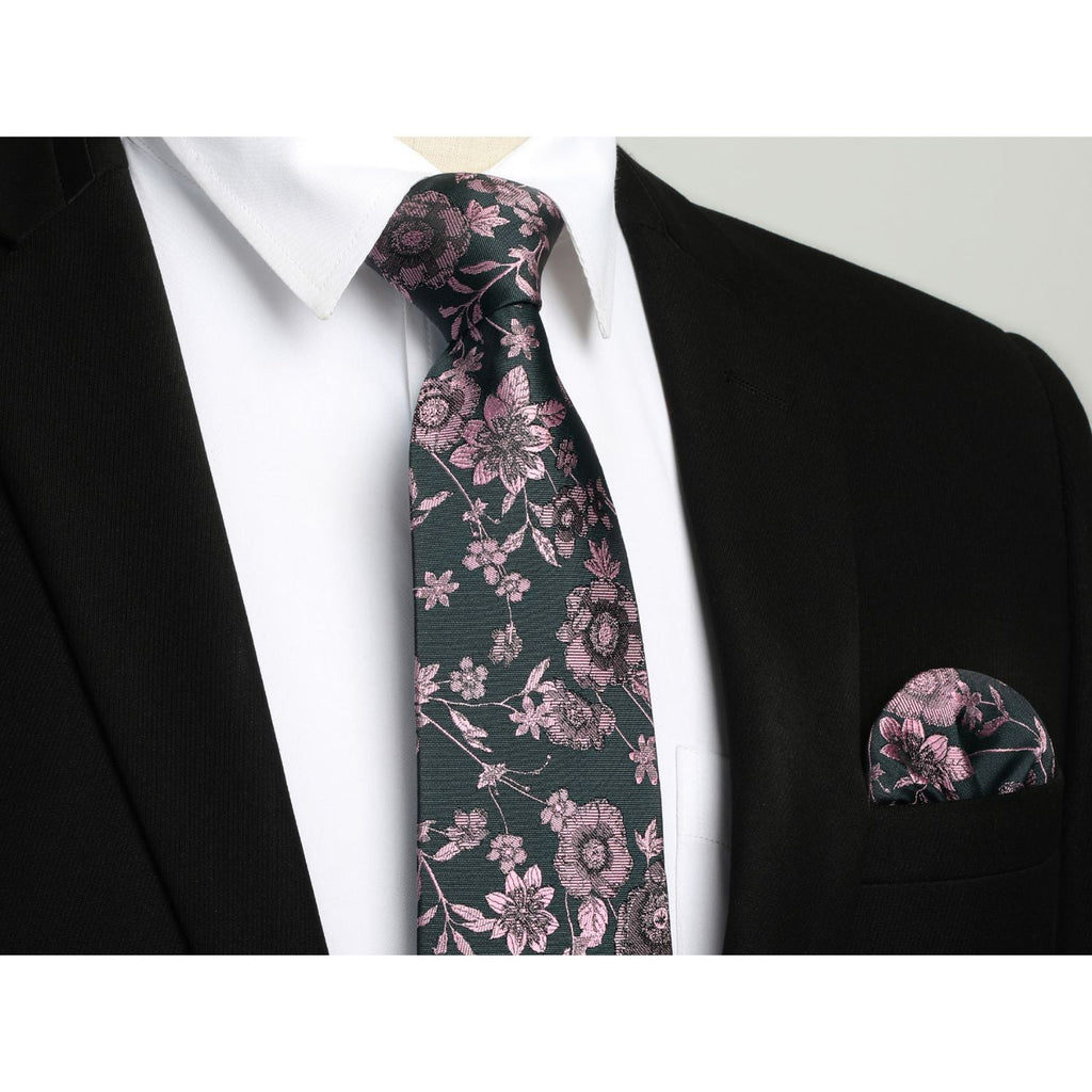 Hisdern Pink Black Floral Wedding Accessories Set