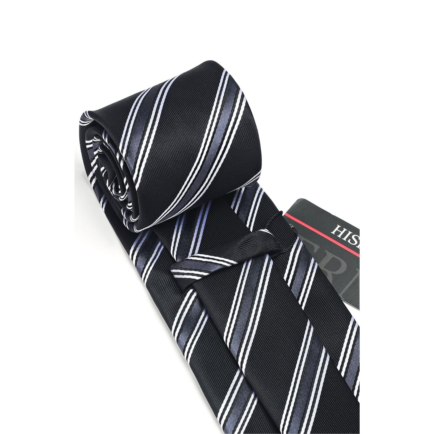 Hisdern Black Striped Wedding Accessories Set with Cufflinks