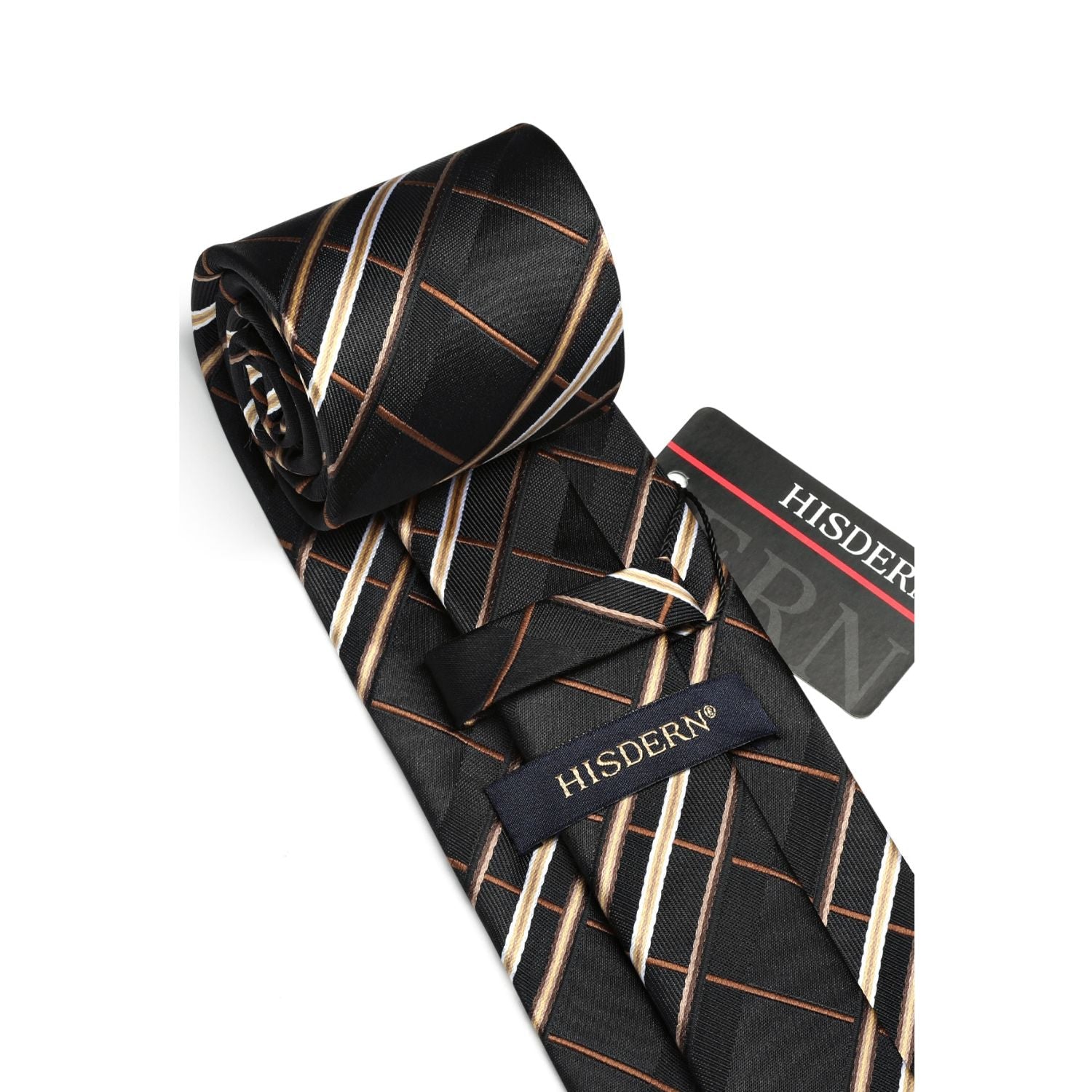 Hisdern Black Plaid Tie Set For Groomsmen