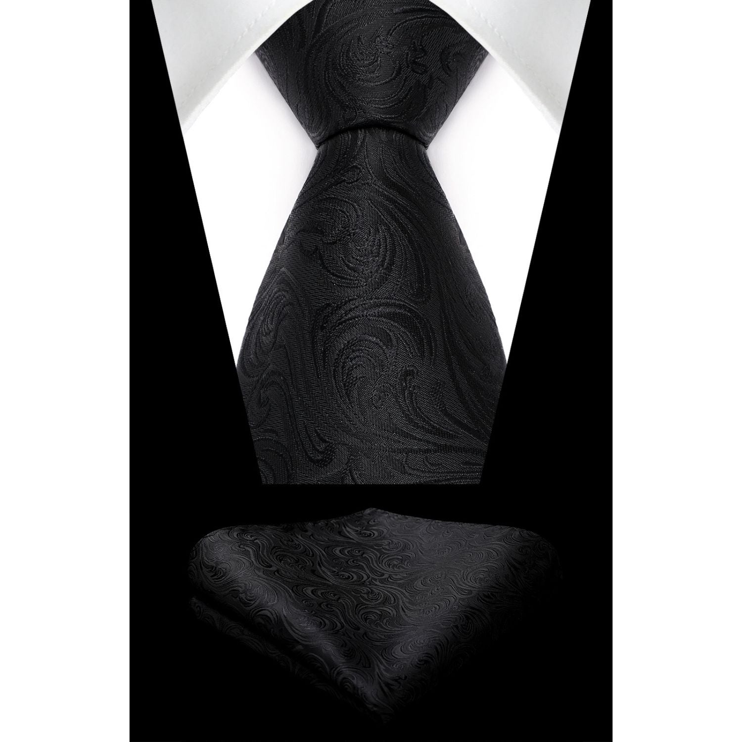 Hisdern Black Paisley Tie Set For Formal Wear