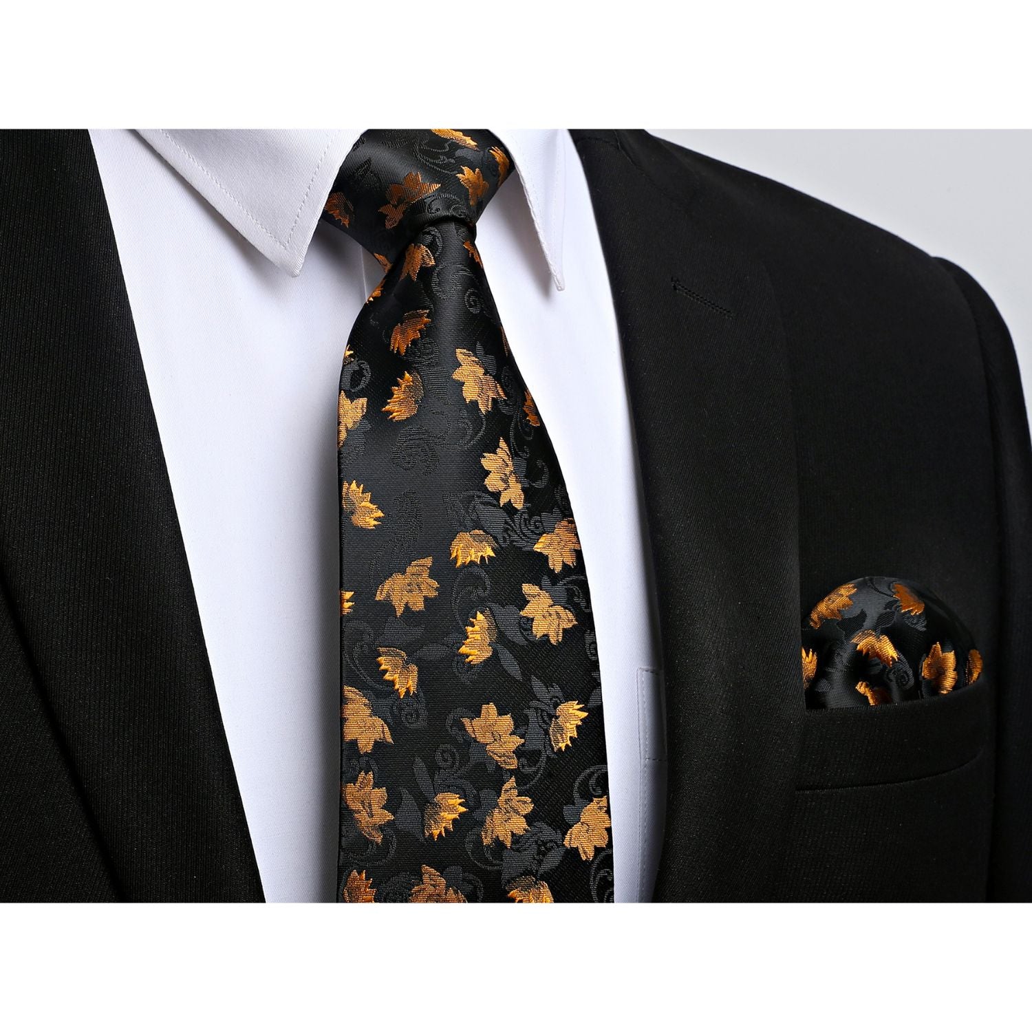Hisdern Gold Black Floral Wedding Accessories Set