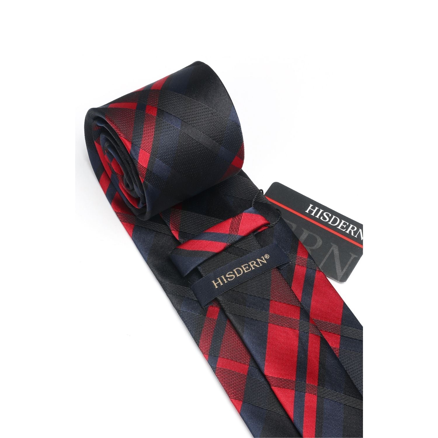 Hisdern Black Red Plaid Wedding Accessories Set with Cufflinks