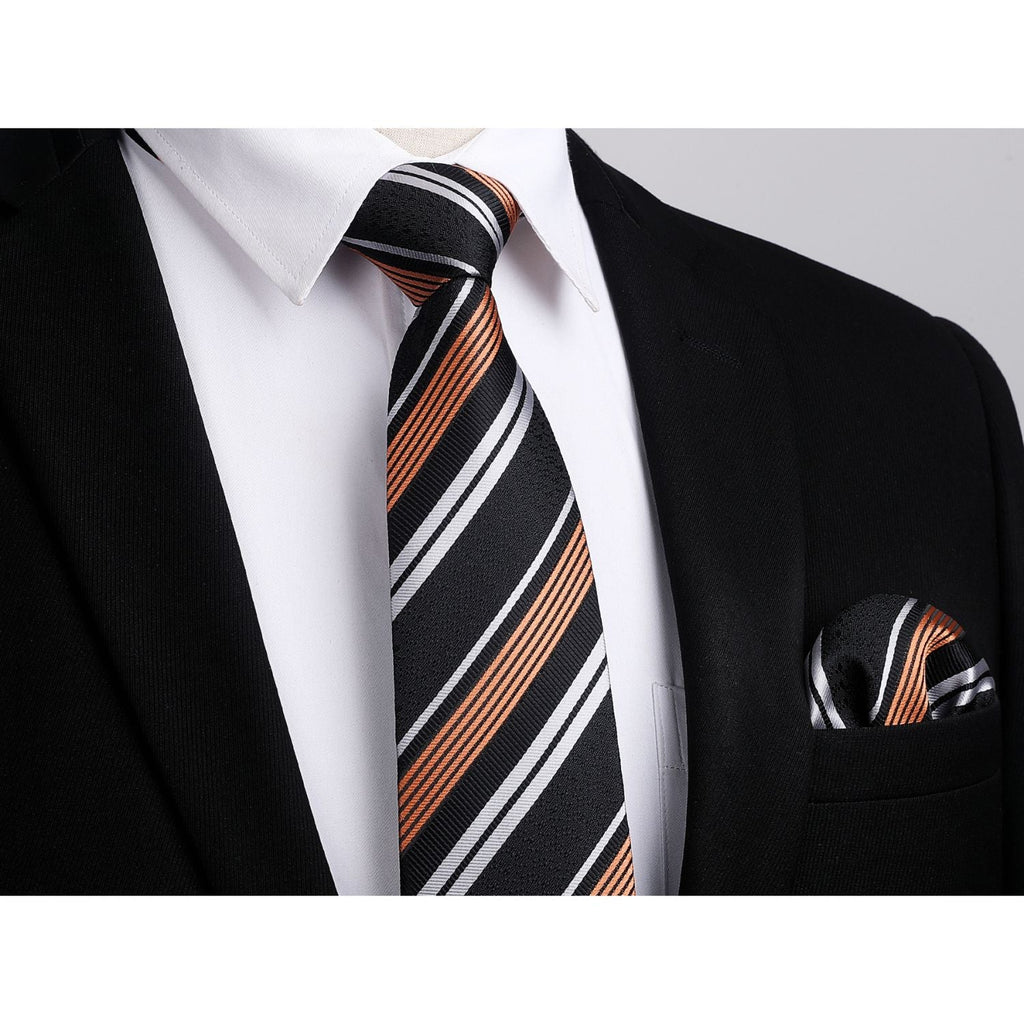 Hisdern Black Striped Wedding Accessories Set with Cufflinks