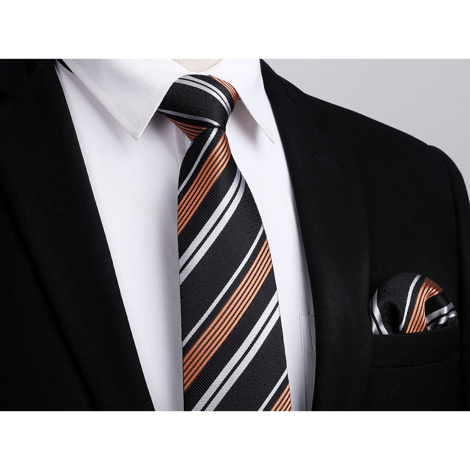 Hisdern Black Striped Wedding Accessories Set with Cufflinks