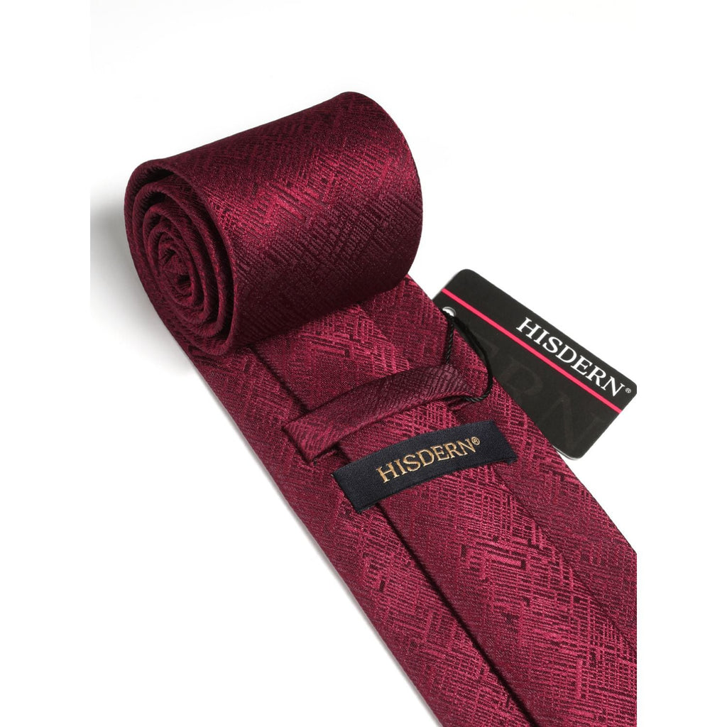 Hisdern Burgundy Plaid Wedding Business Tie Set