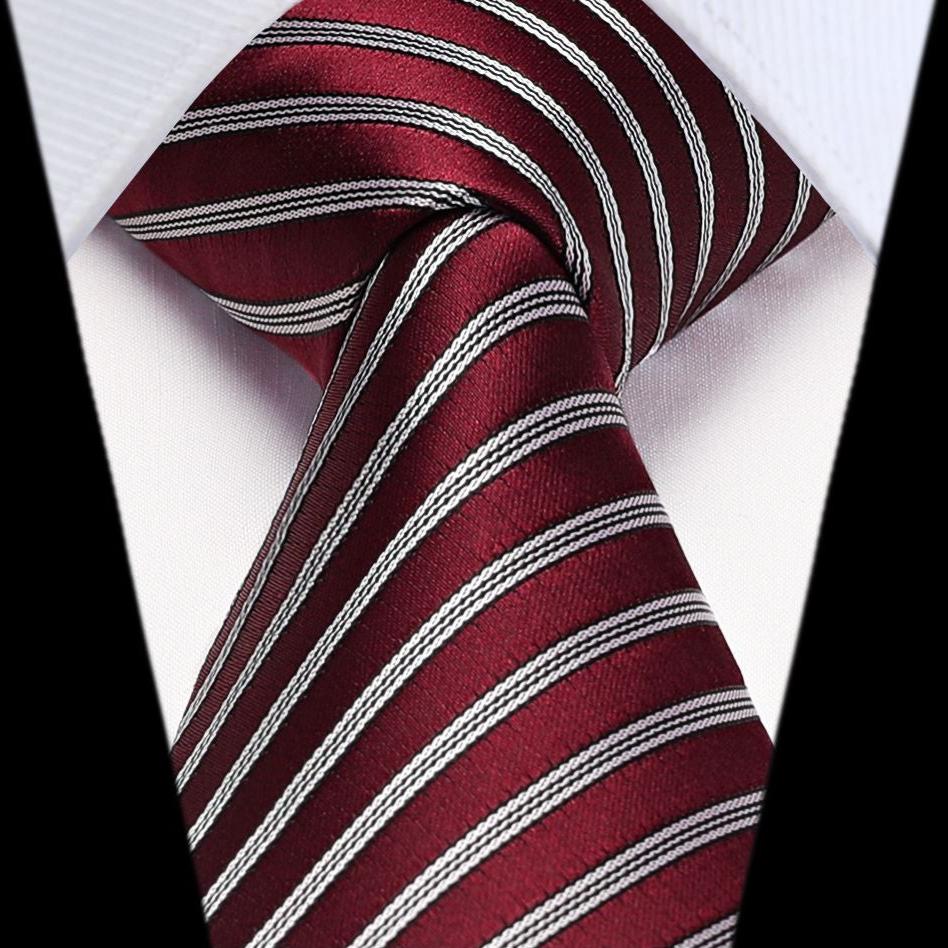 Hisdern Burgundy Striped Business Tie Set