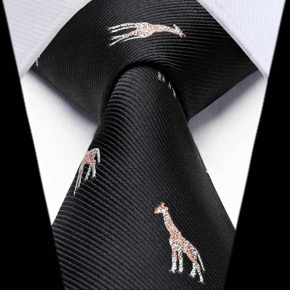 Hisdern Black Giraffe Print Men's Suit Tie Set