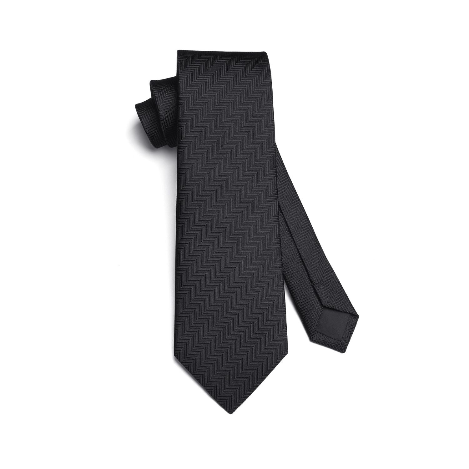 Hisdern Black Houndstooth Business Tie Set with Cufflinks