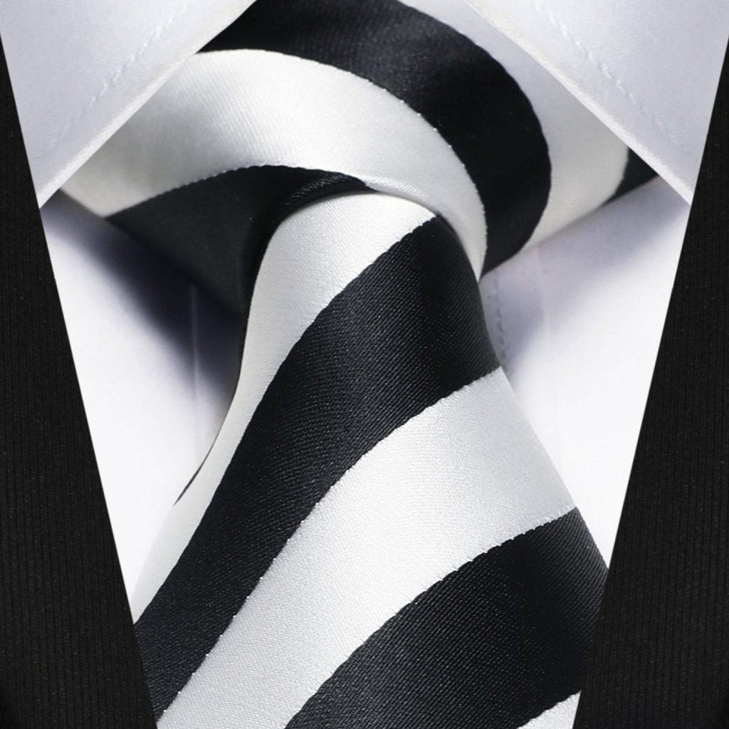 Hisdern White Black Striped Business Tie Set