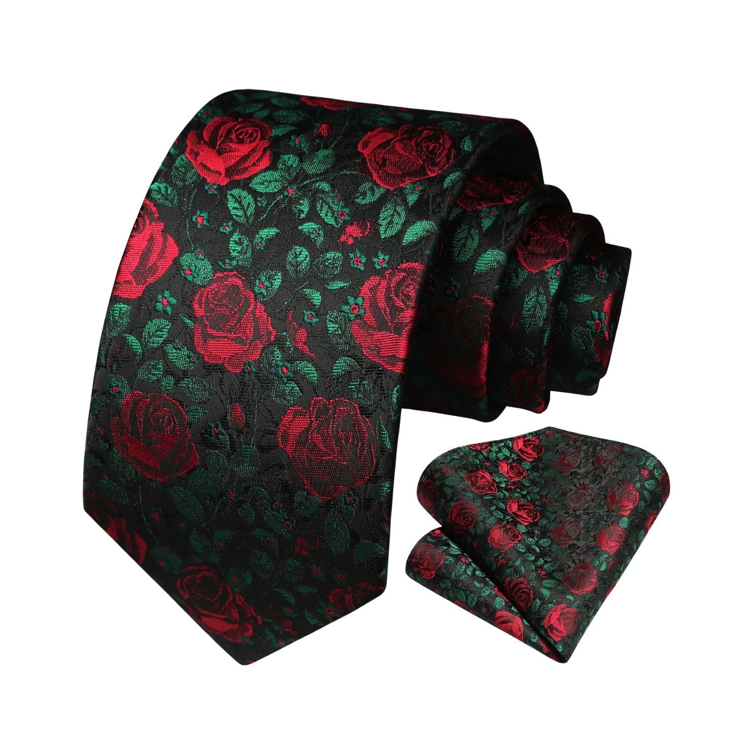 Floral 3.4 inch Tie Handkerchief Set - 10-RED ROSE