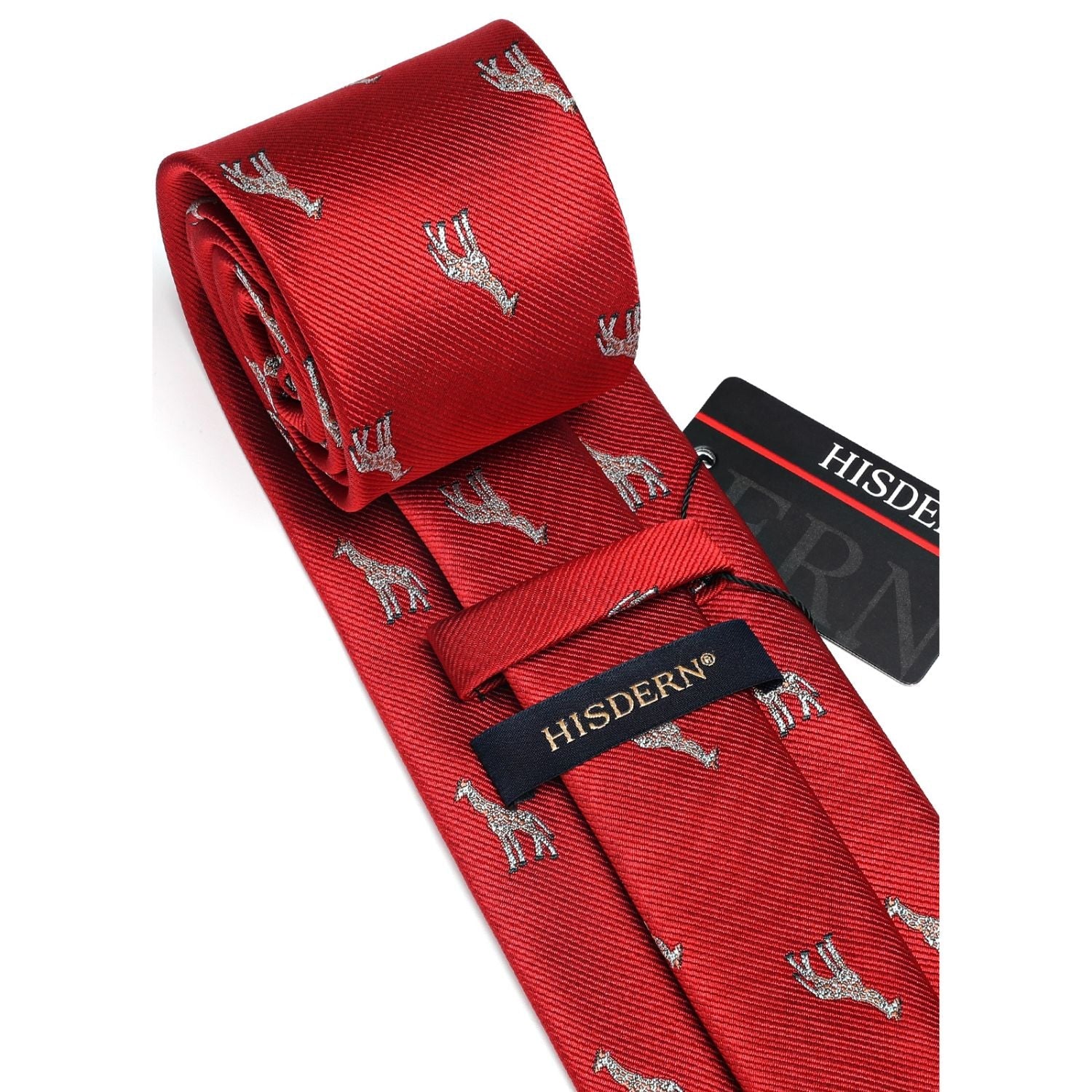 Hisdern Red Giraffe Cute Print Pattern Tie Set