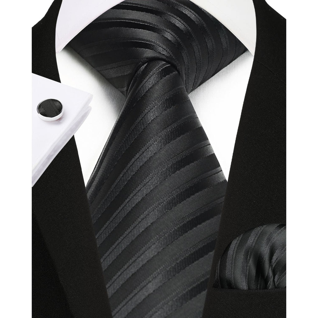 Hisdern Black Striped Wedding Accessories Set with Cufflinks