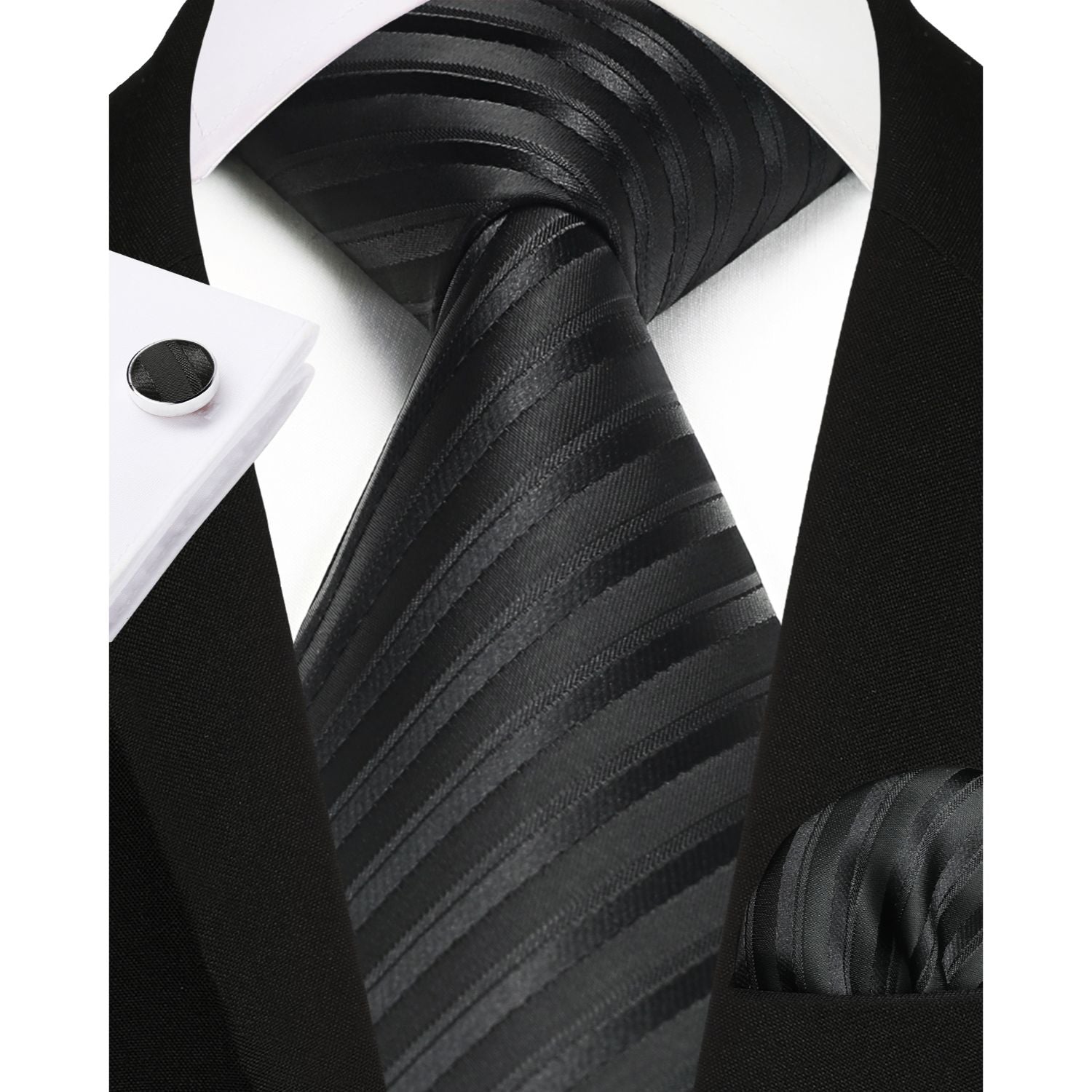 Hisdern Black Striped Wedding Accessories Set with Cufflinks