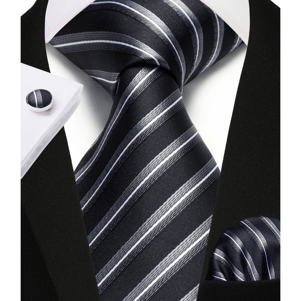 Hisdern Black Striped Dinner Accessories Set with Cufflinks