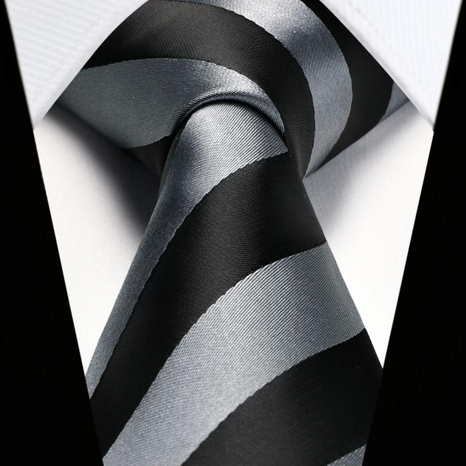 Hisdern Grey Black Striped Business Tie Set