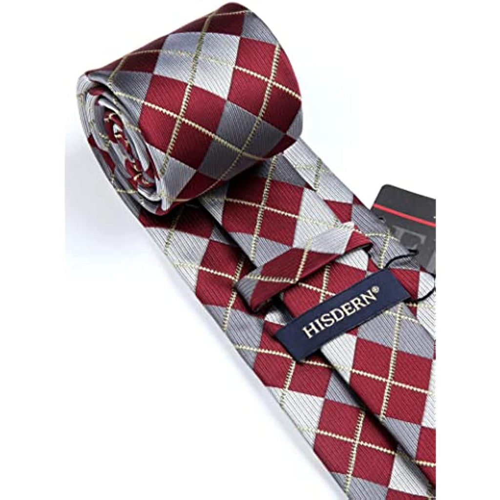Hisdern Red Plaid Tie Set For Groomsmen