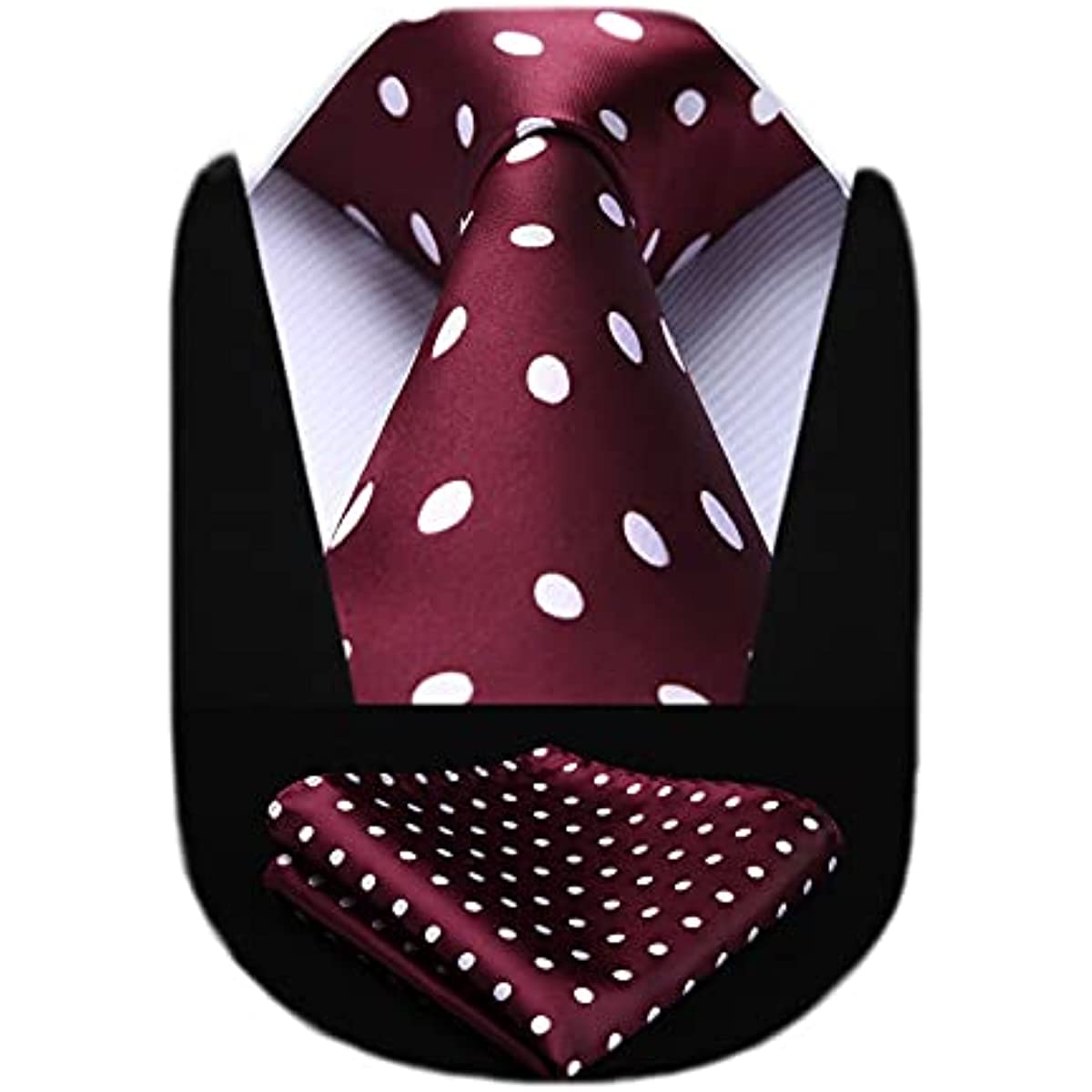 Hisdern Extra Large Burgundy White Polka Dot Tie Set For Groomsmen