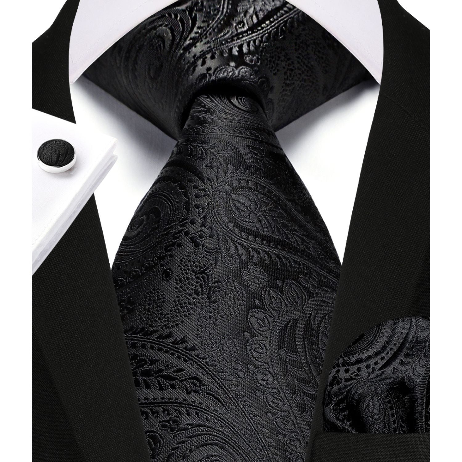 Hisdern Black Paisley Wedding Accessories Set with Cufflinks